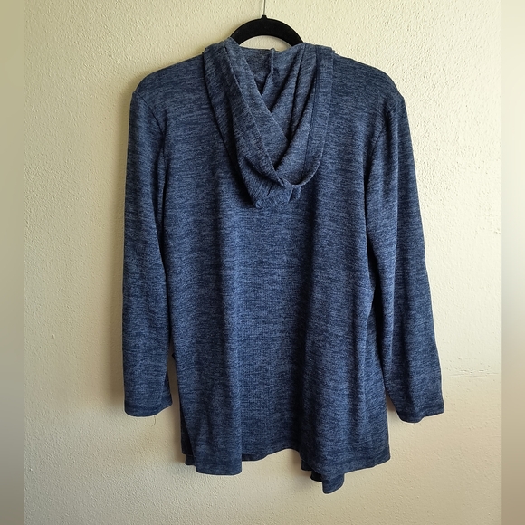 Sunday Heather Blue Hooded Cardigan Sweater Size L Front Pocket Light Weight - Picture 8 of 10